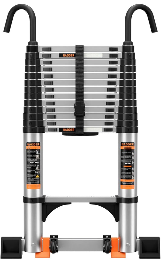 Ladder with Non-Slip Feet,4.1M/13.5FT Aluminium Extension Loft Ladder with Stabilizer Bar