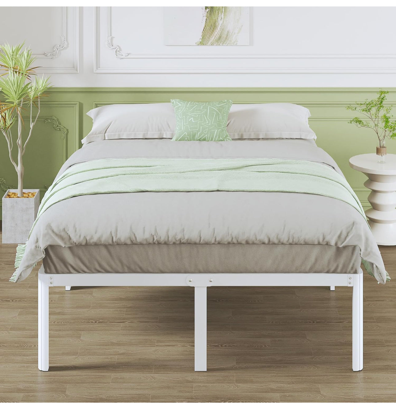High White Double Bed Frame 4ft 6 with Rounded Corners