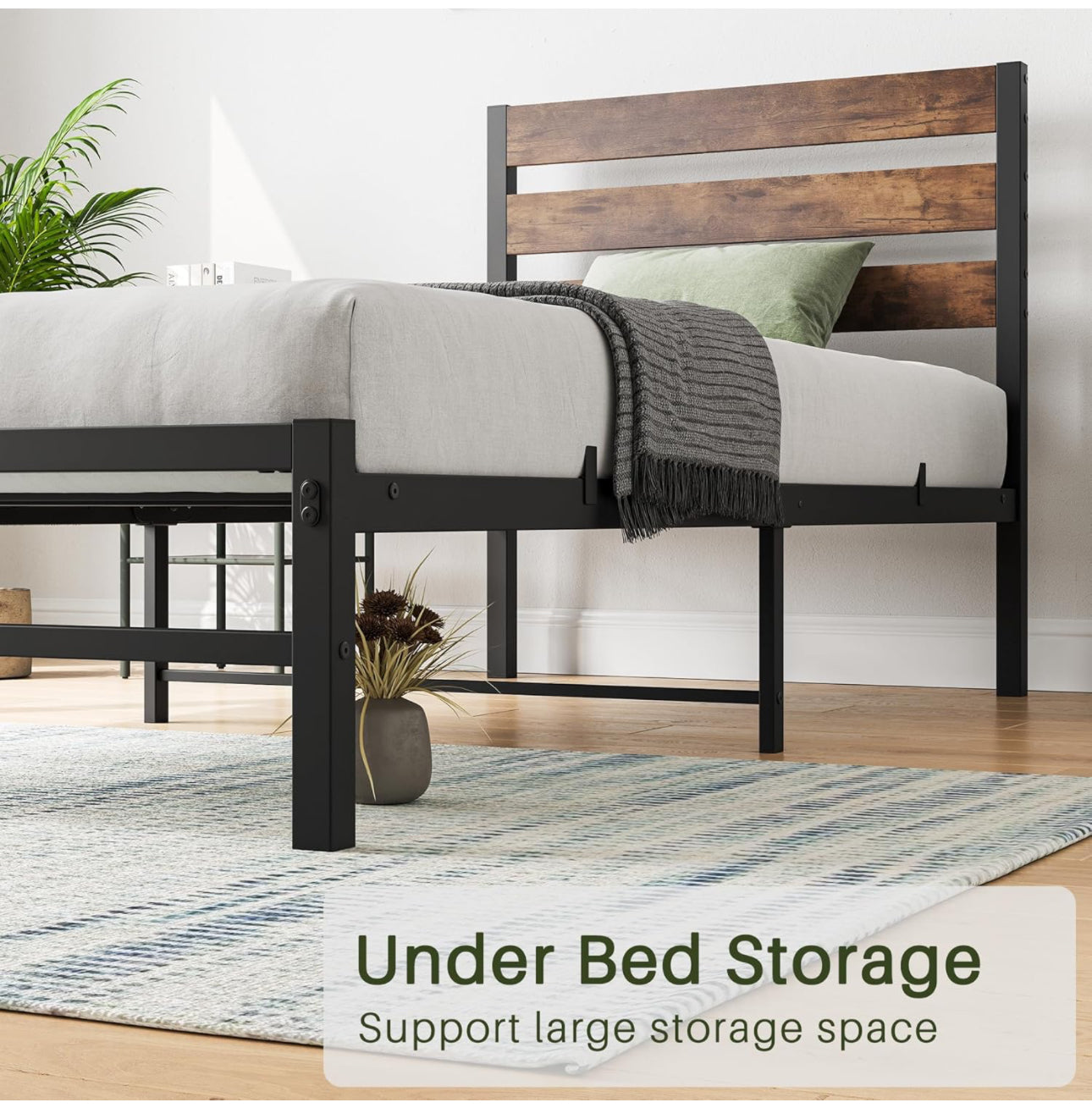 3ft Single Bed Frames with Wood Headboard
