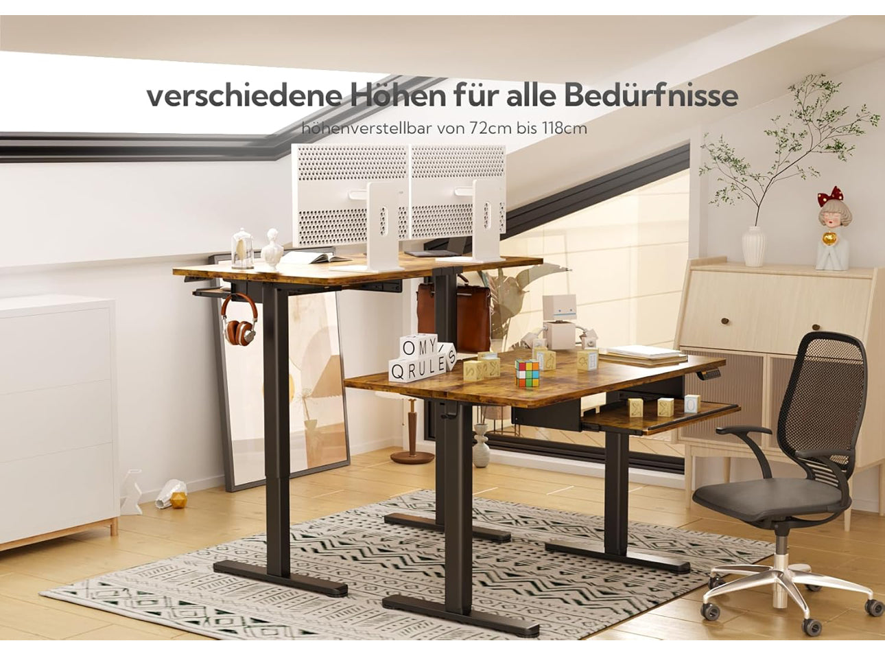 Electric Standing Desk with Keyboard Tray, 140x60cm