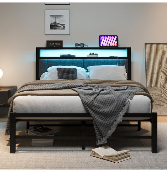 King Size Bed Frame with Storage and LED Lights