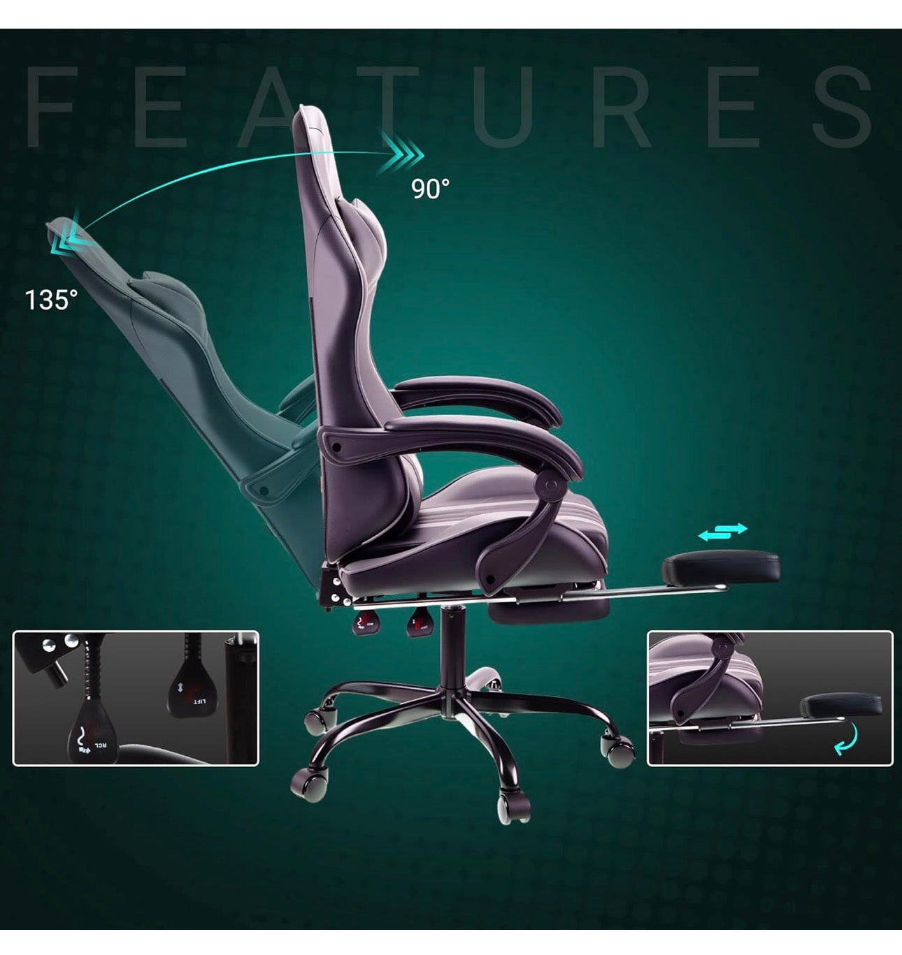Office chairs reclining seat with footrest adjustable headrest and lumbar cushion high back support padded armrests