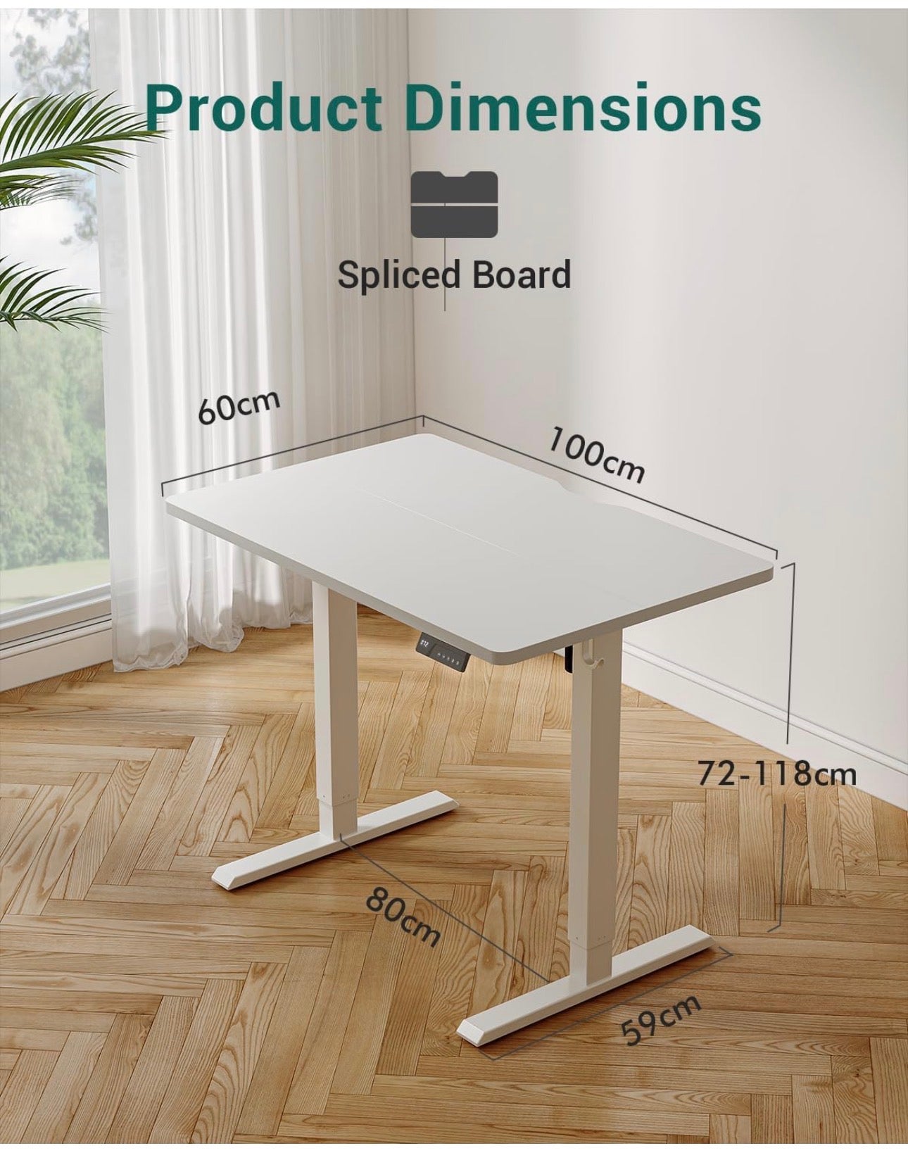 Electric Standing Desk 100 X 60 cm Heigh Adjustable Standing desk with digital display panel, Ergonomic Home Office Desk for sit stand Table with Splice Board & White Wood Grain Surface