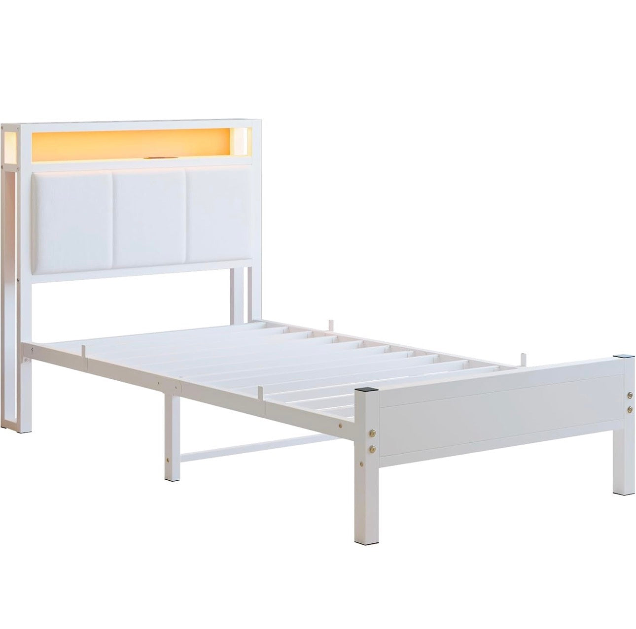 3FT Single Bed Frame with LED Lights and Charging