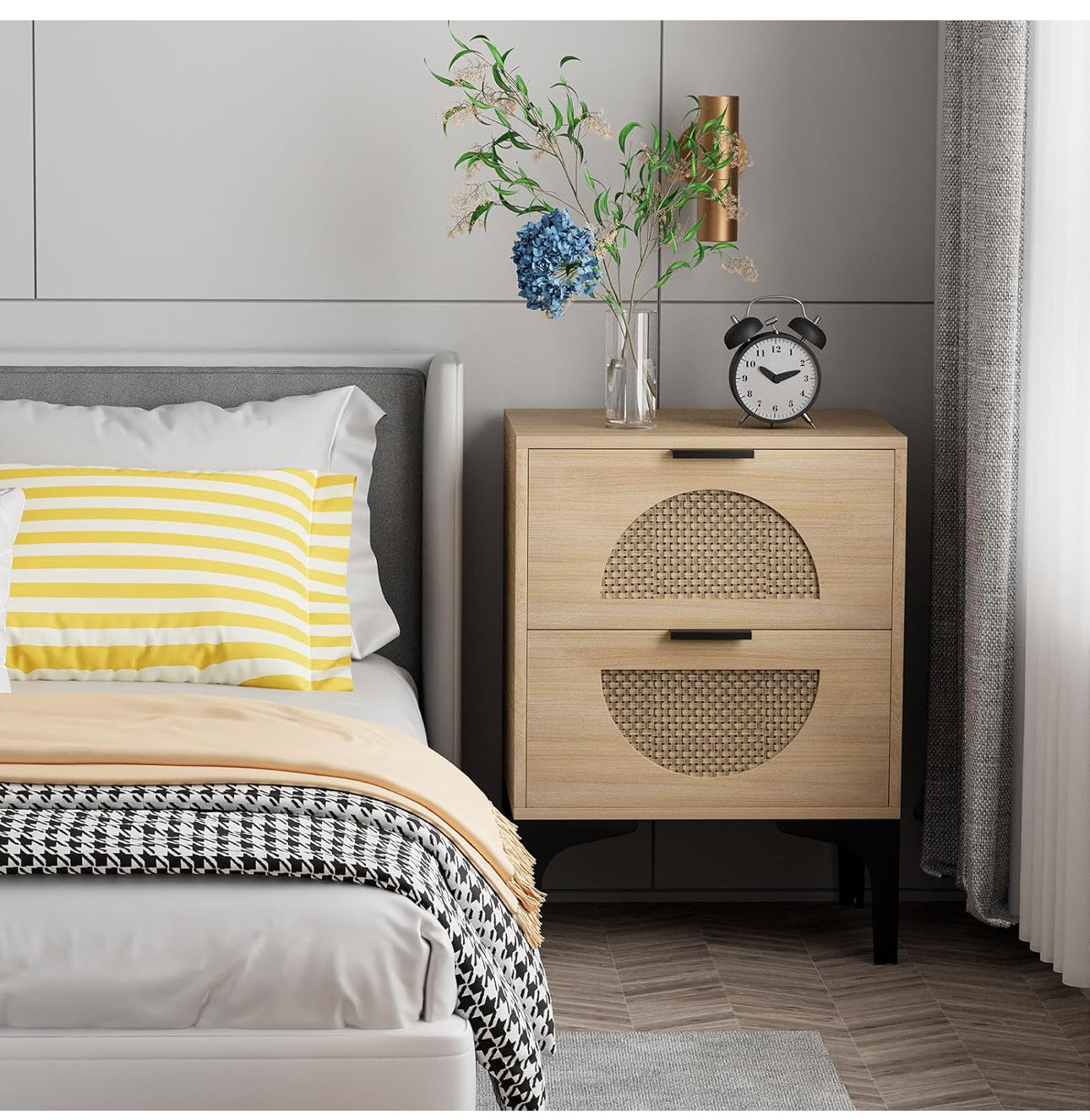Set of 2 Bedside Table Boho Wood Nightstand
