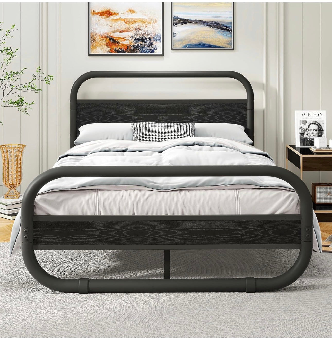King Size Bed Frame with Headboard,150x200 Oval-Shaped