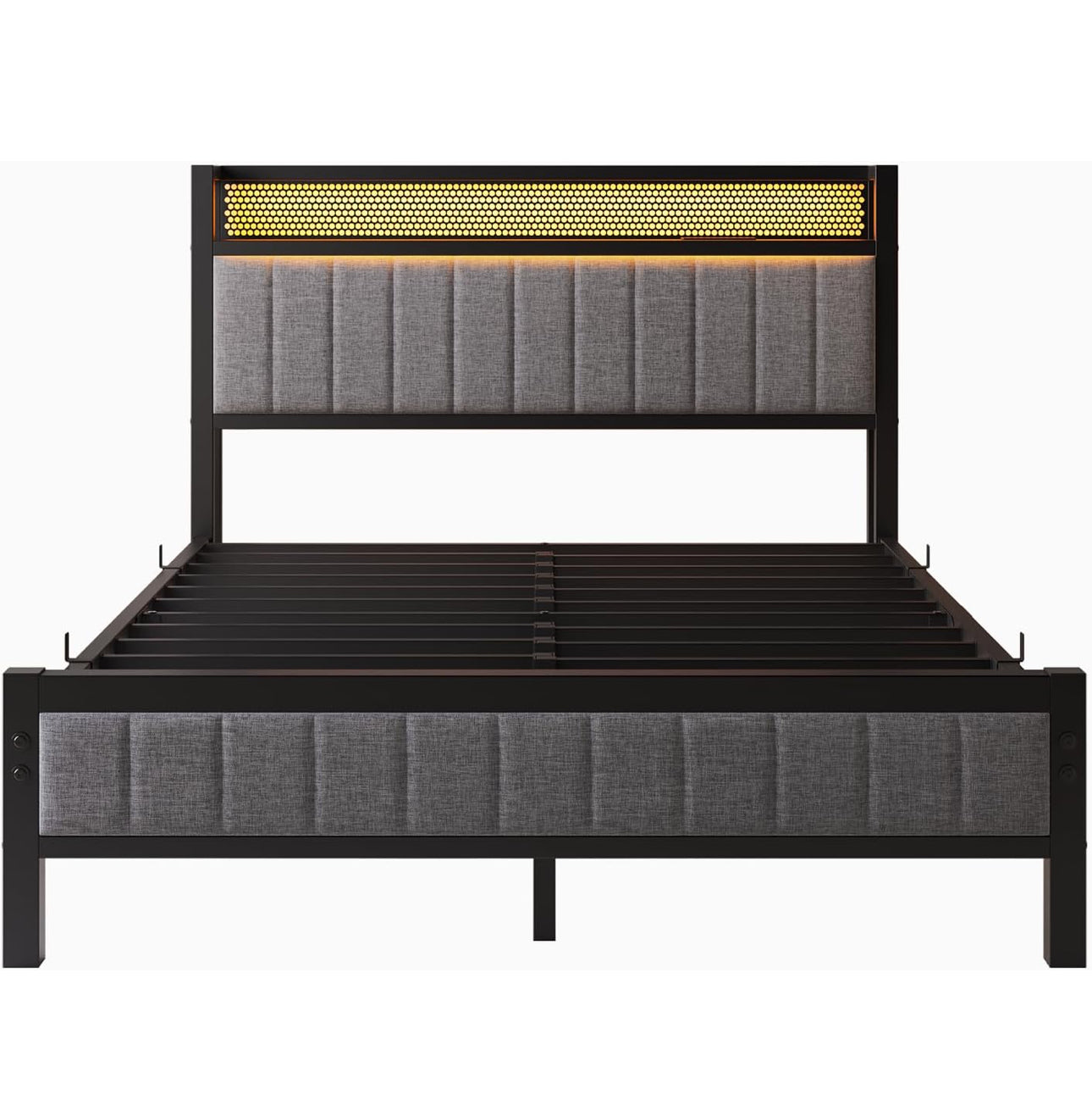 4ft6 Upholstered Bed Frame Double Bed with Charging Station