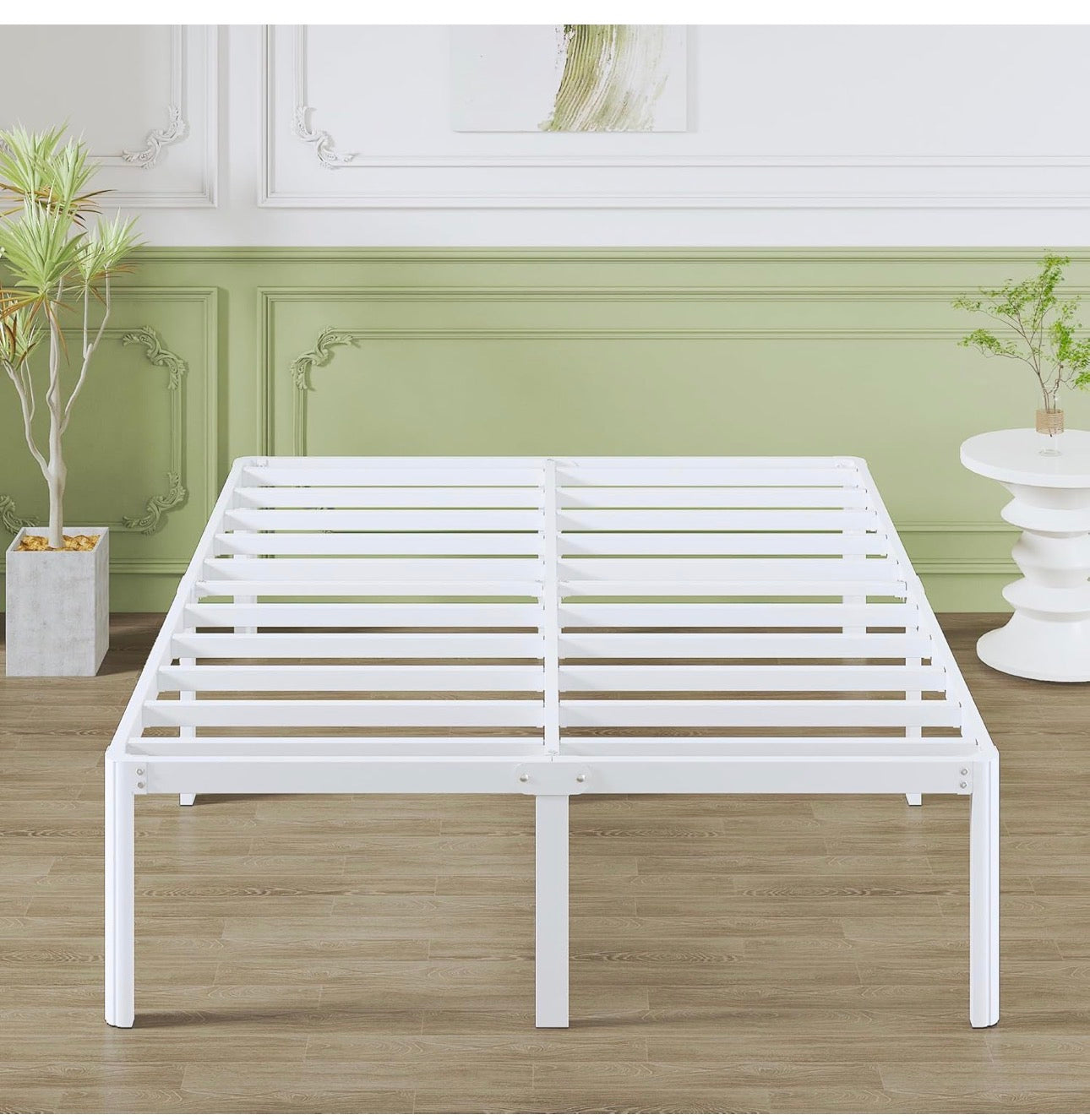 41 cm King Size Bed Frame with Rounded Corner Legs, 5ft Metal Platform Bed Frames King Size with Storage Space Underneath, No Noise, Easy Assembly, White