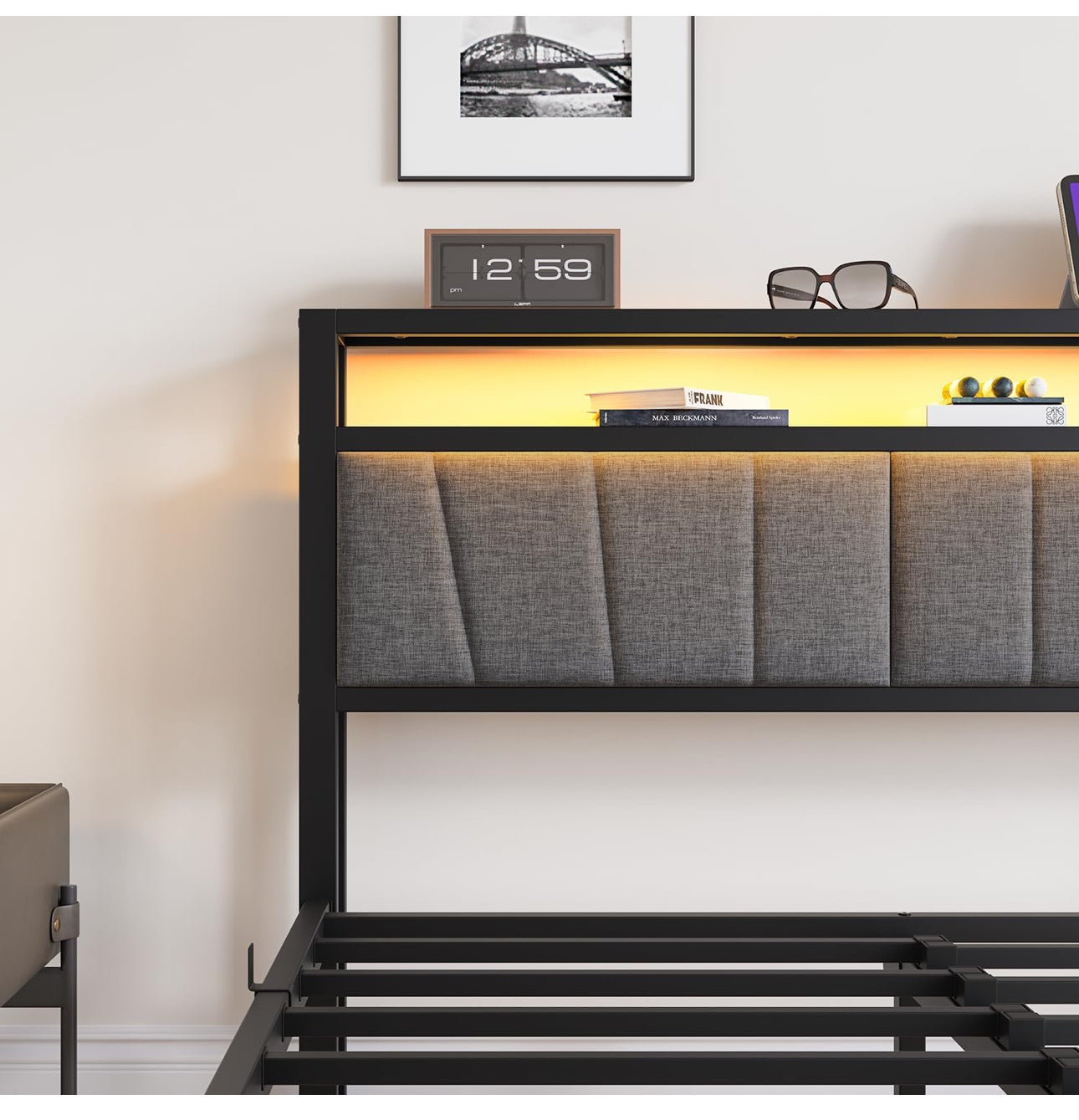 King Size Bed Frame with Storage and LED Lights