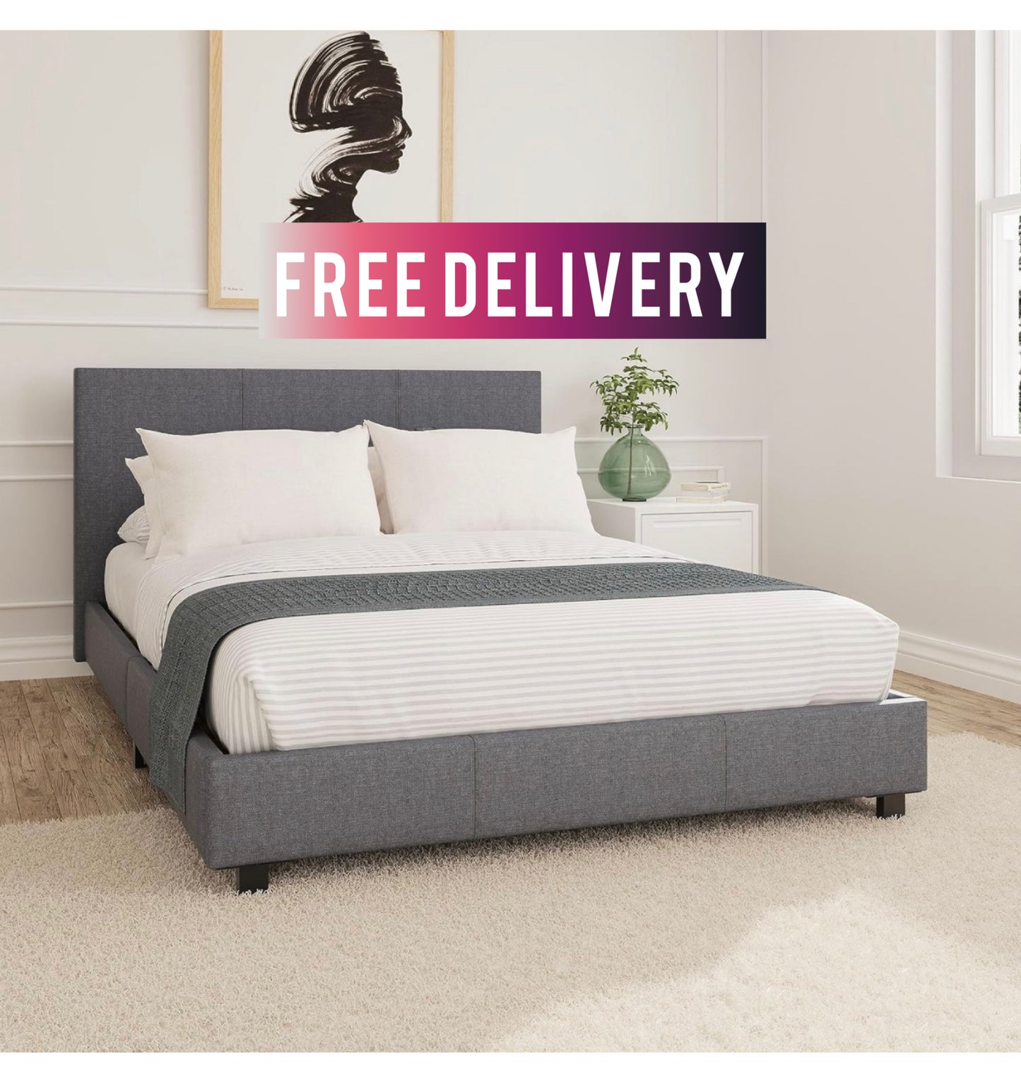 Double Bed Frame, 4ft 6 Double Bed with Headboard