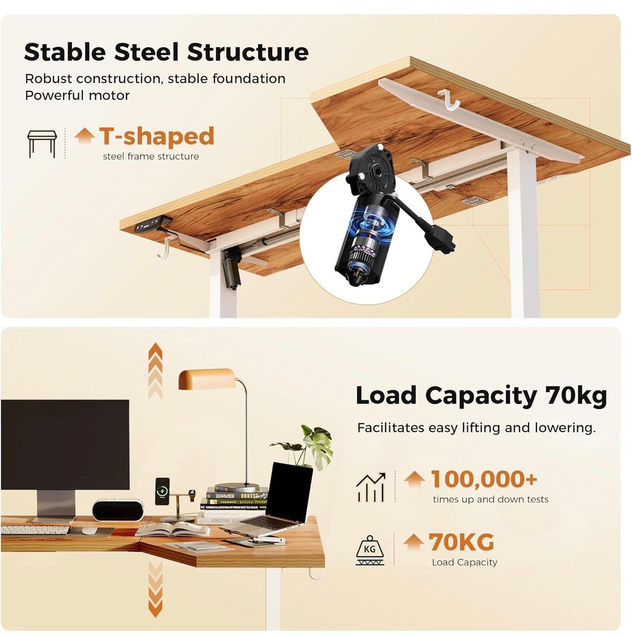 L-Shaped Electric Standing Desk, 140cm Height Adjustable