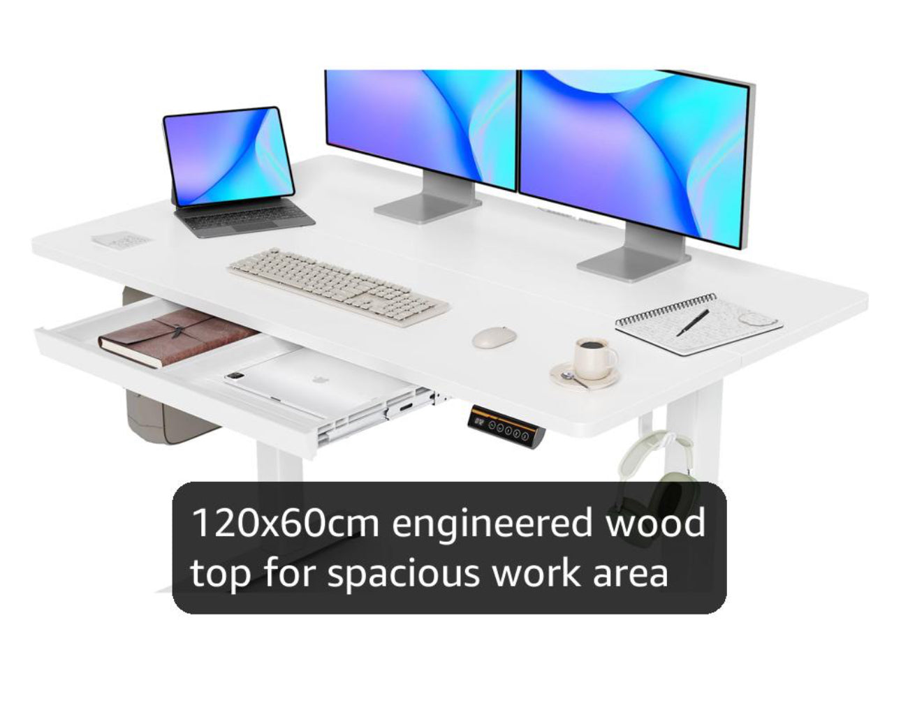 Electric Standing Desk with Drawer 120 x 60 cm