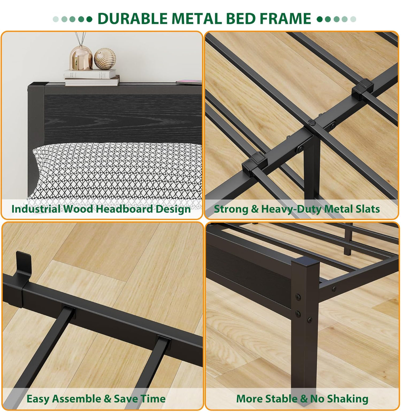 Double Bed Frame with Wooden Storage Shelf Headboard