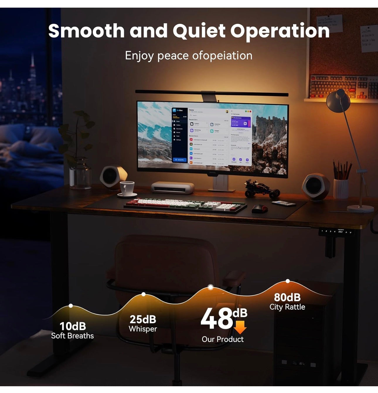 140 x 60 cm Standing Desk, Electric Height Adjustable Desk with 2 Hooks
