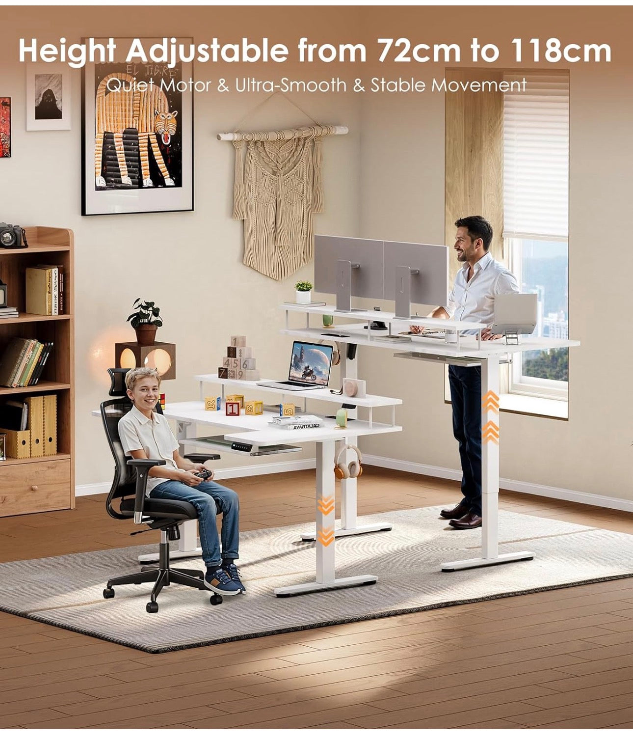 Standing Desk, 140cm U Shaped Height Adjustable Desk