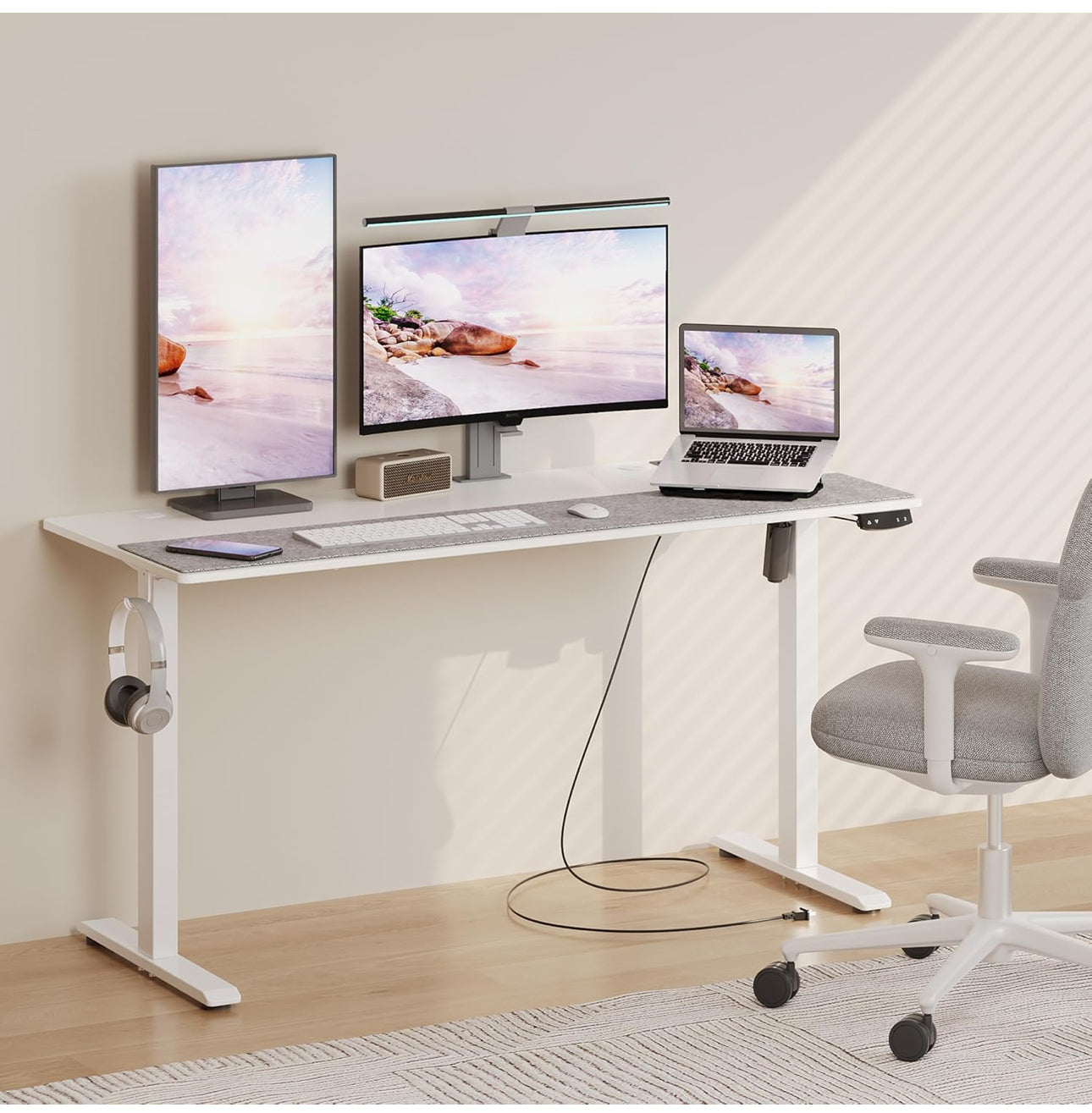 Height-Adjustable Desk, Memory Height, Standing Desk, with Outlets and USB & Tpye-C