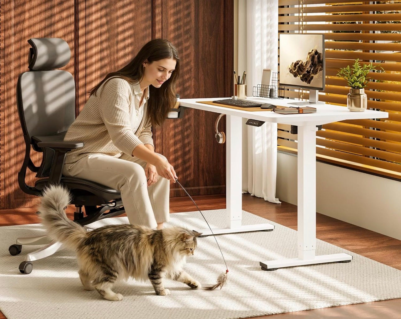 Electric Standing Desk ONE PIECE 110 * 54 Height Adjustable Desk With Memory Smart Panel