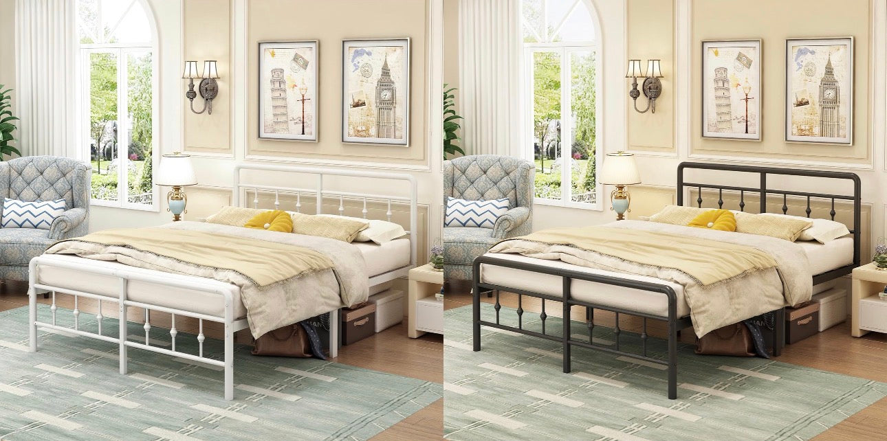 Small Double Bed Frame 4ft, White with Victorain Headboard and Footboard