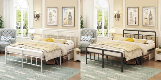 Small Double Bed Frame 4ft, White with Victorain Headboard and Footboard