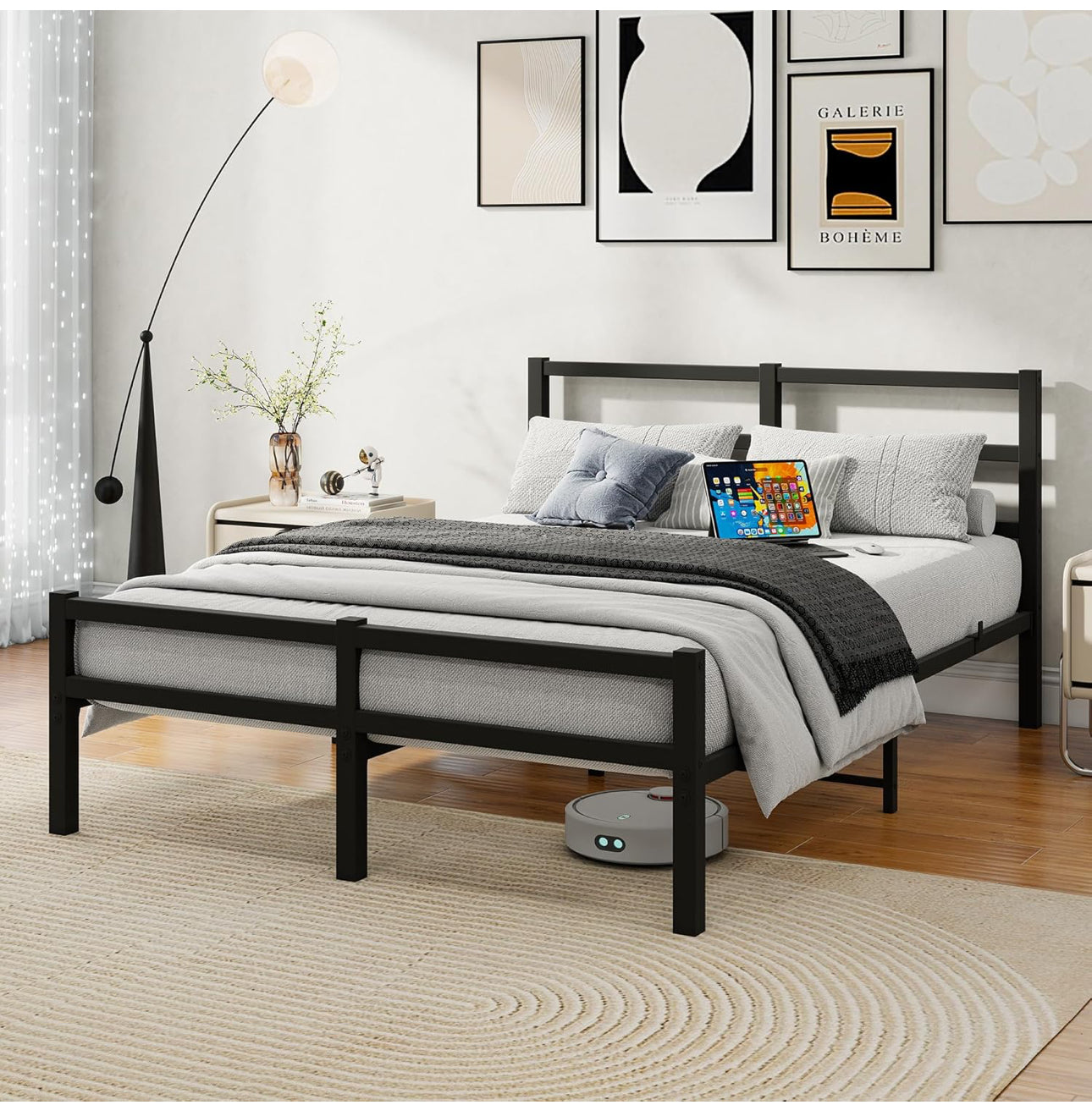 King Bed Frame with Headboard Metal Platform Heavy Duty Steel Support