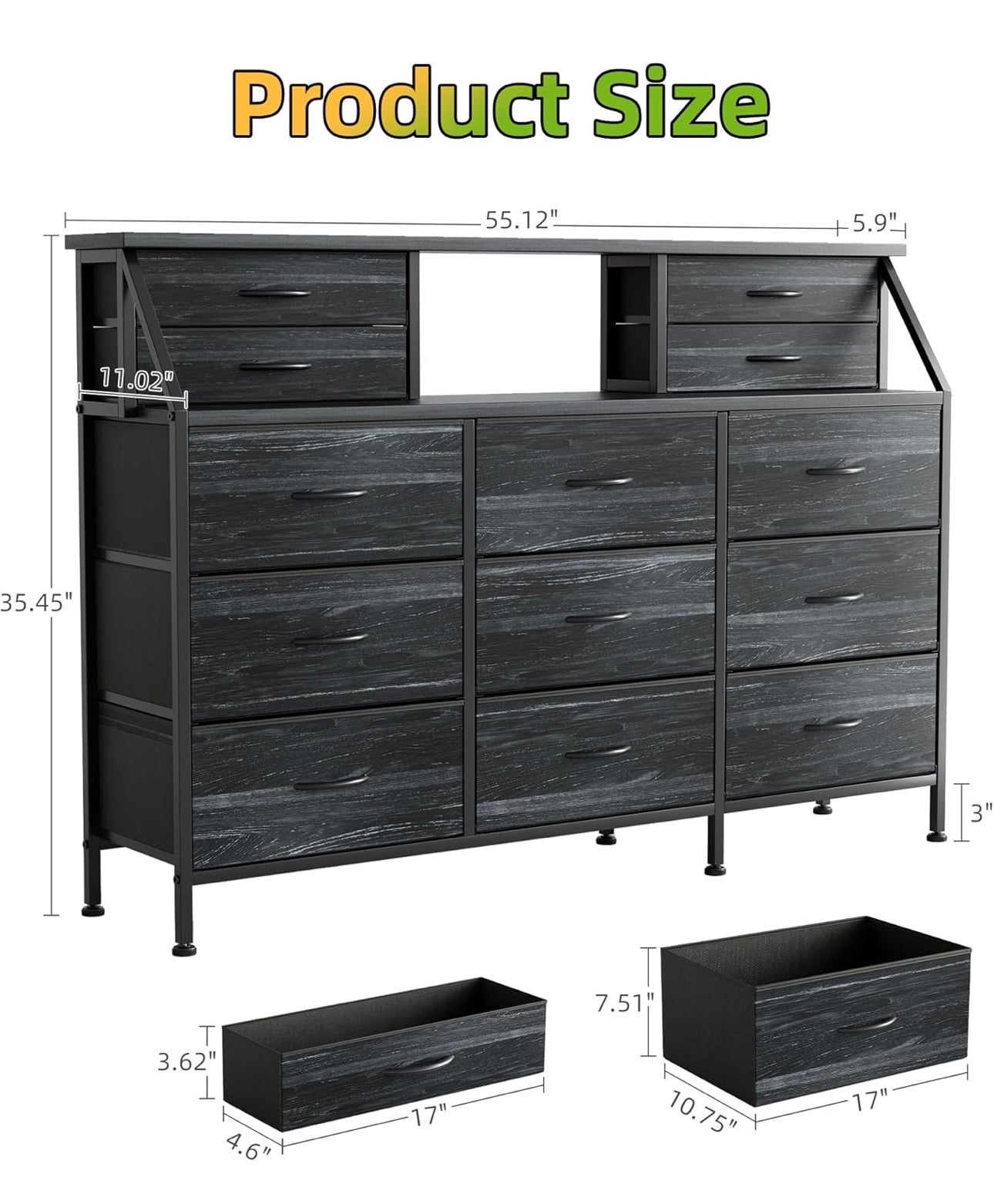 Dresser for Bedroom with 13 Drawers, 55 inch Wide Chest of Drawers