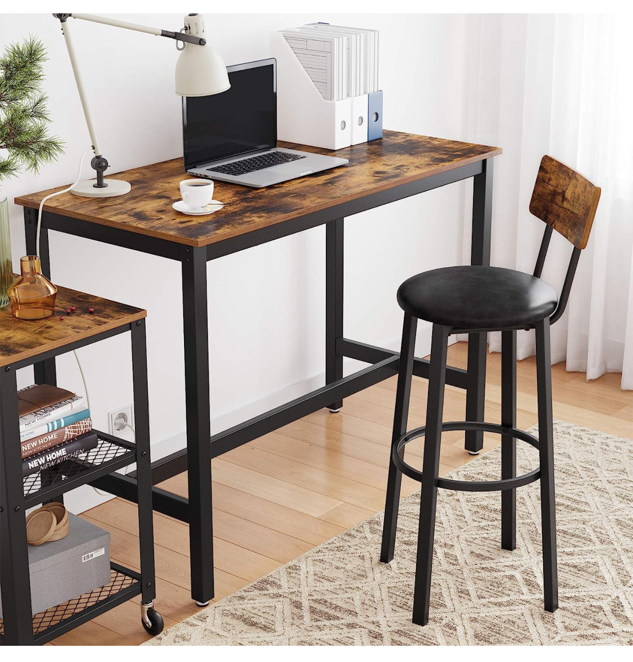 Bar Stools, Set of 2 PU Upholstered Breakfast Stools