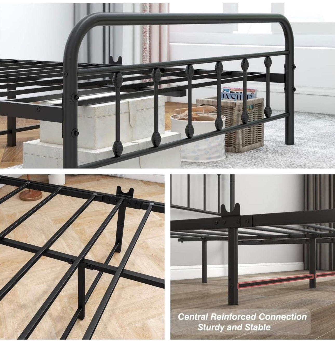 Double Bed Frame with Headboard and Storage Under Bed