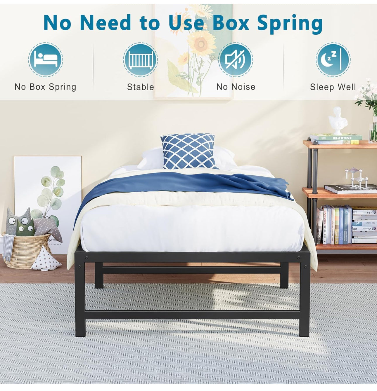 3ft Single Bed Heavy Duty Steel Slats Single Metal