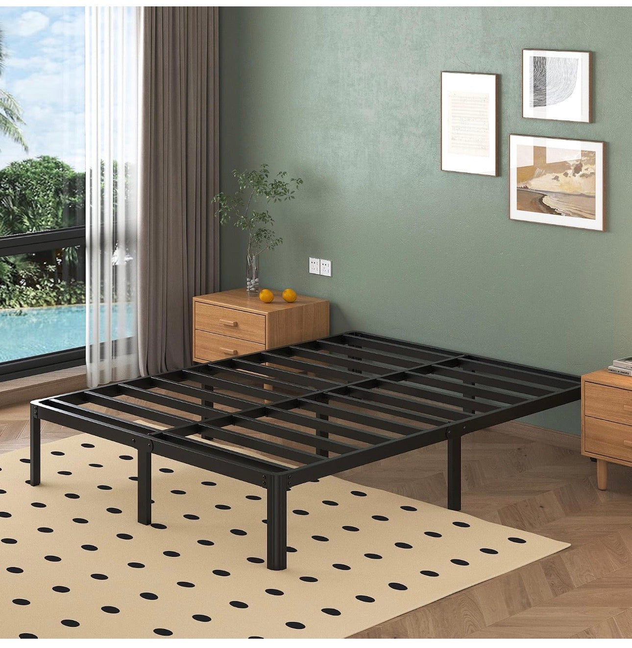 Small Double Bed Frame 30.5 cm High with Rounded Corner Legs, Heavy Duty Metal Bed Frame 4ft with Steel Slats Support, Storage Space Underneath, Noise Free, Easy Assembly, Black