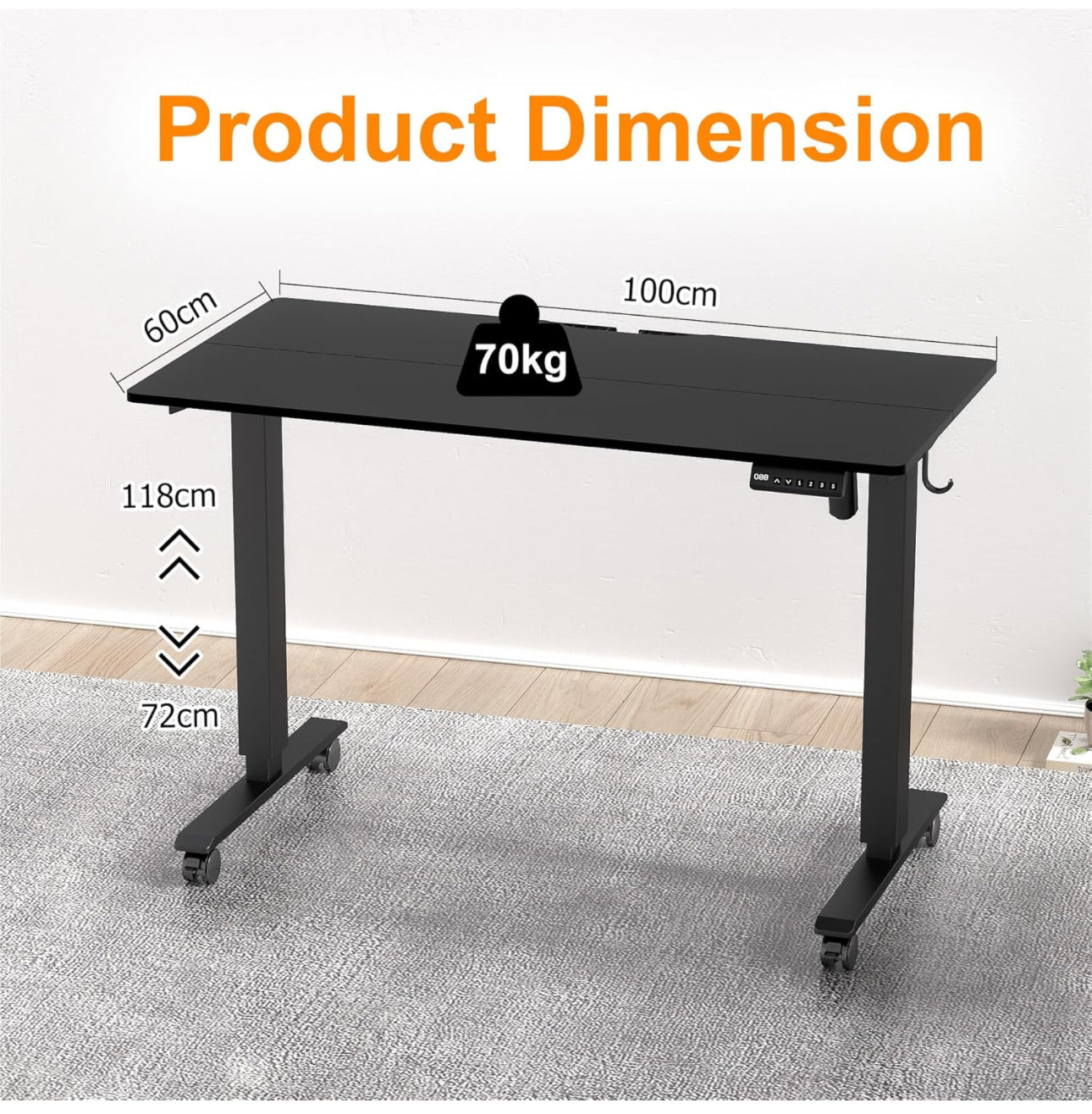 Height Adjustable Electric Standing Desk - 100x60 cm