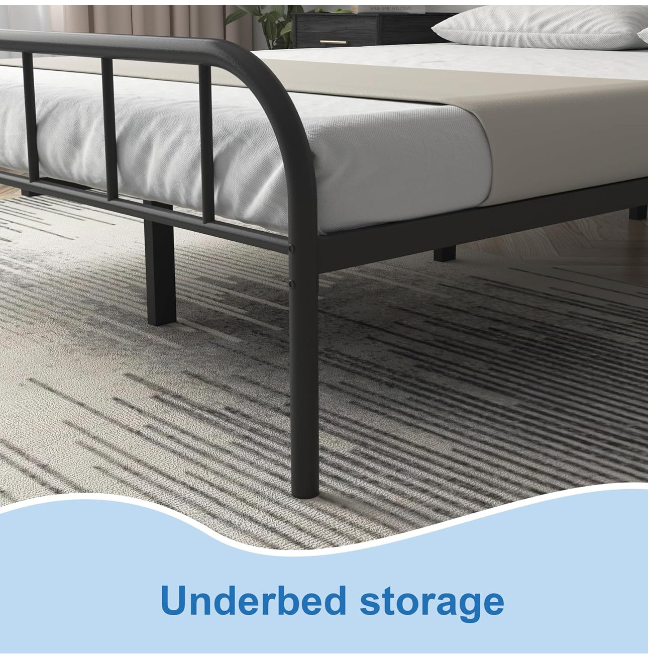 Double Bed Frame, Solid Metal Bed Frame, Modern Platform Bed with High Headboard & Footboard