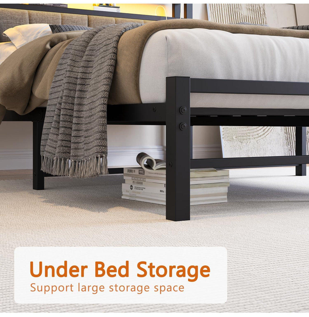 King Size Bed Frame with Storage and LED Lights