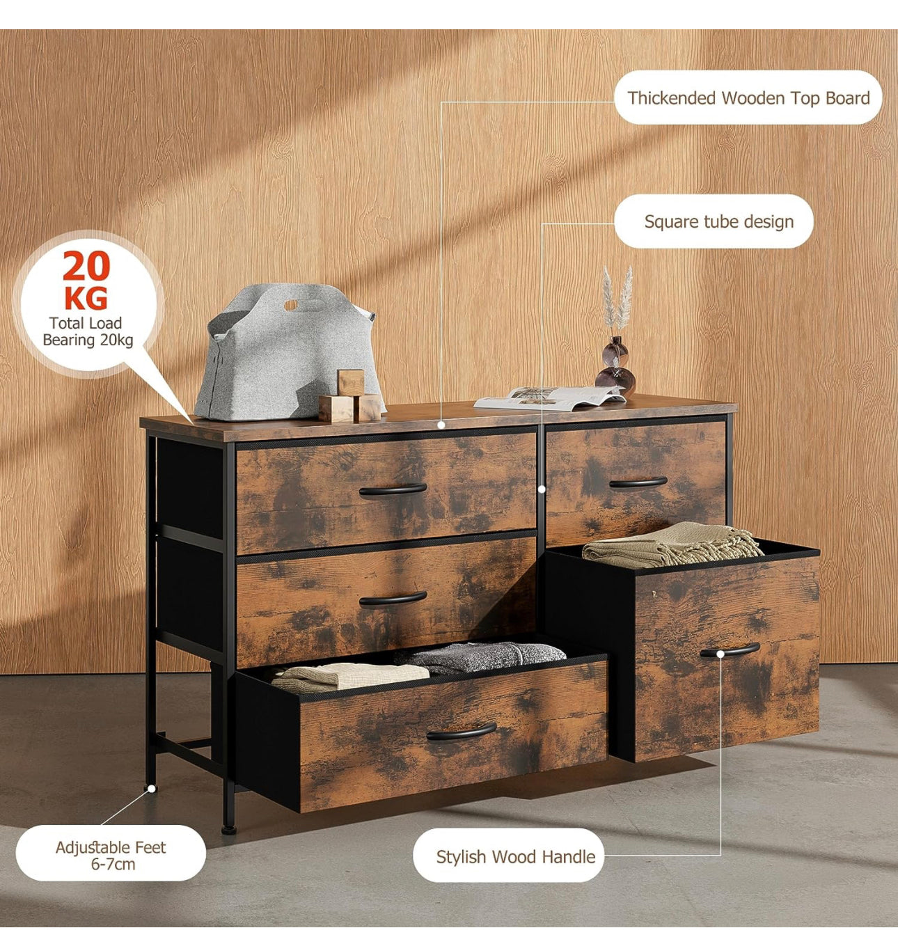 Dresser for Bedroom with 5 Drawers