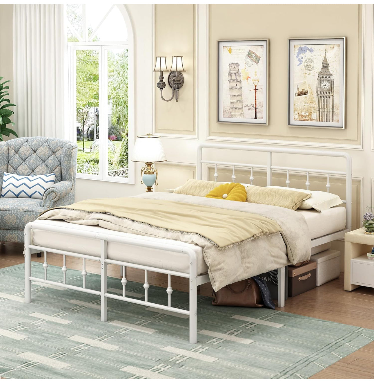 Double Bed Frame 4ft6 with Headboard and Footboard, Metal Bed Frame Double 46 cm High