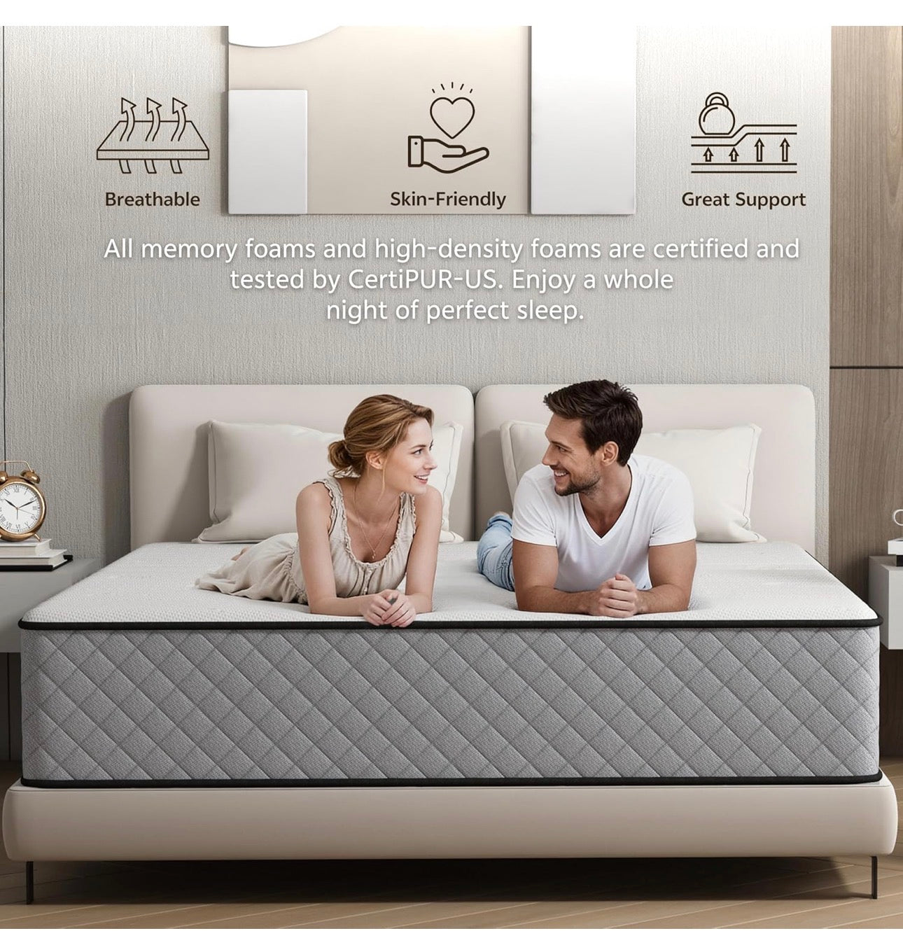 Hybrid King Size Mattresses 5FT 25cm Medium Firm Pocket Sprung 7-Zone OEKO-TEX Certified – Motion Isolation & Pressure Relief for Back Pain – 150x200cm