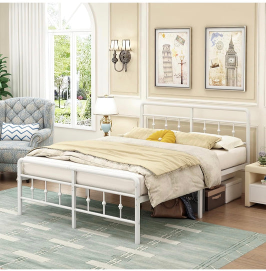 4ft6 Double Bed Frame with Headboard and Footboard, Metal Double Bed Frame Under Bed Storage 36cm