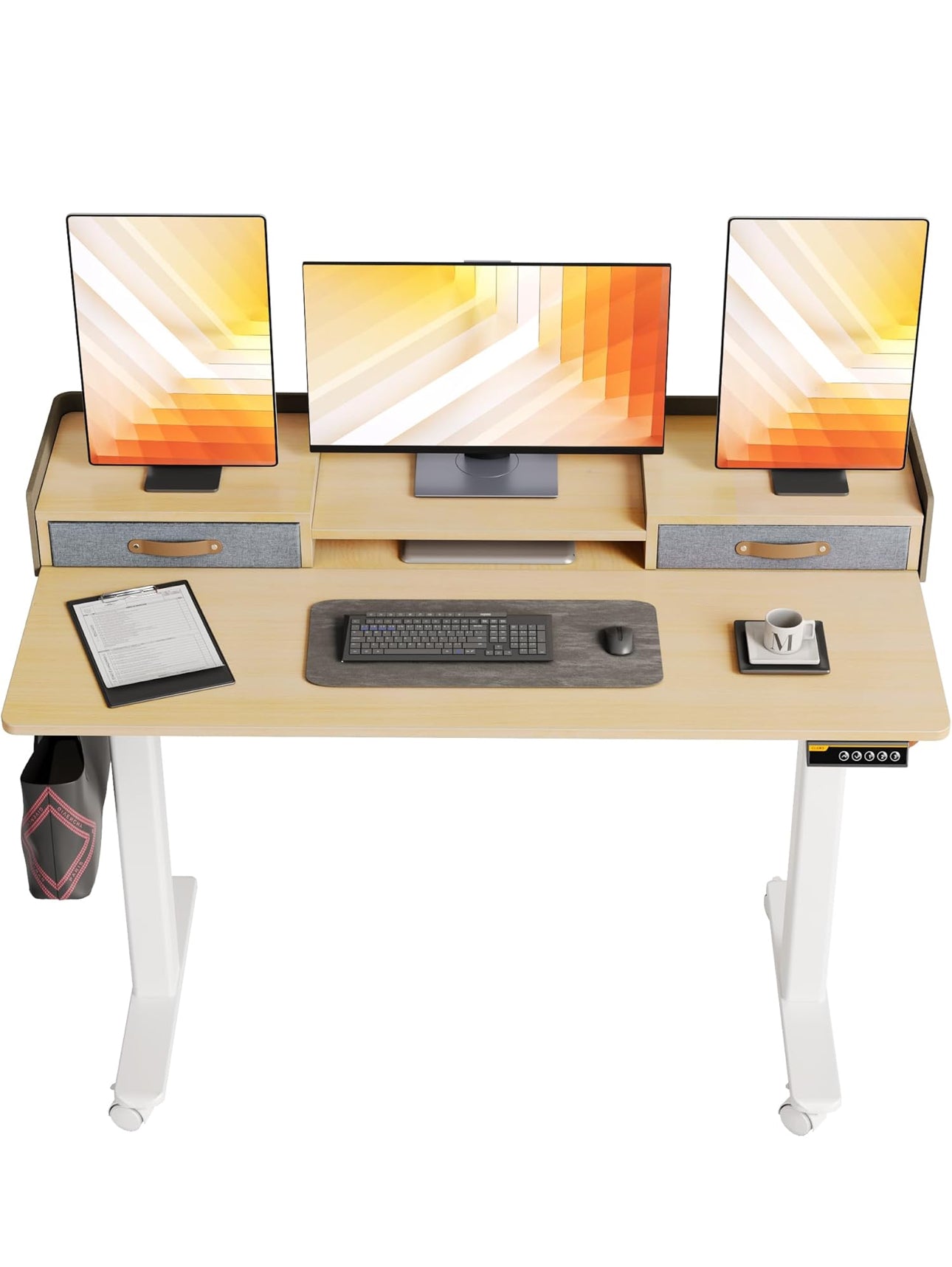 Electric Standing Desk with Drawers, 120x60cm Height Adjustable