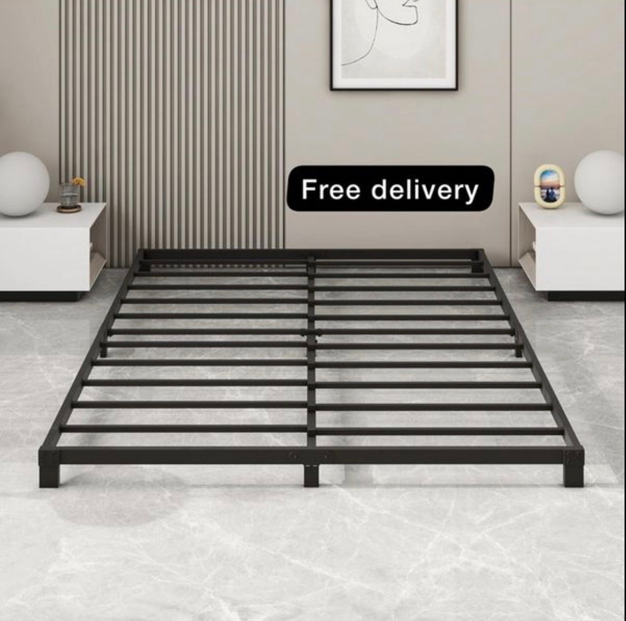 8cm Low King Size Bed frame, Metal Bed 150x200 cm