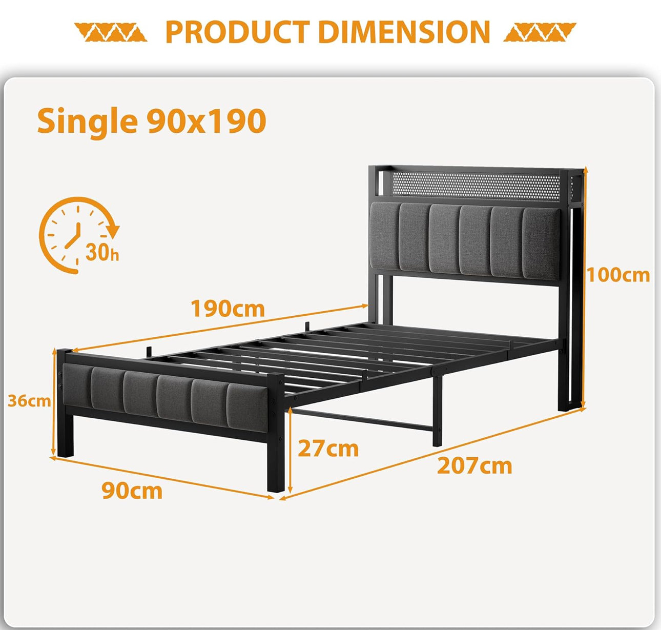 3ft Single Bed Frames with Storage Headboard