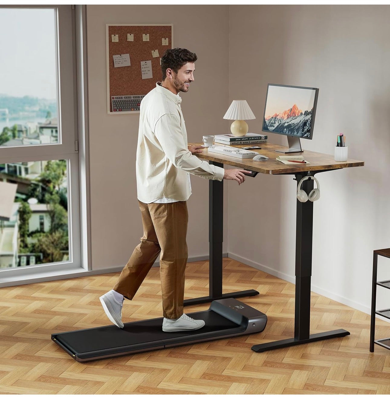 140 x 60 cm Standing Desk, Electric Height Adjustable Desk with 2 Hooks