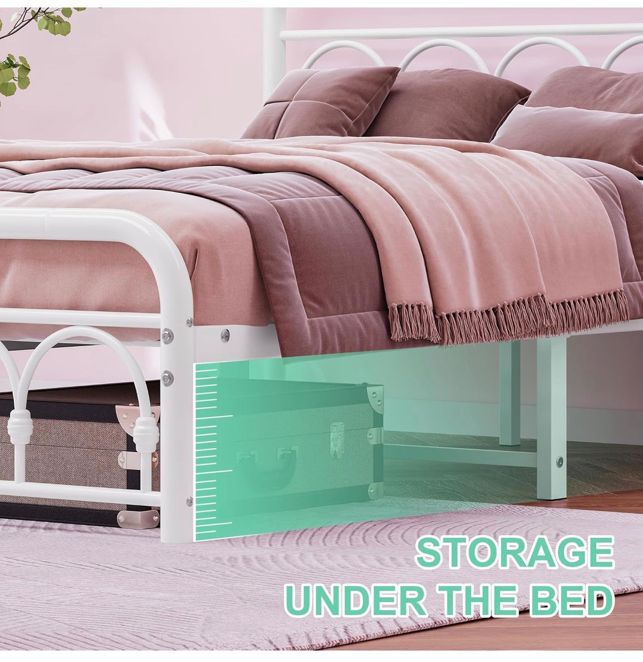 4ft6 Double Bed Frame with High Headboard and Footboard,Vintage Platform Bed Double