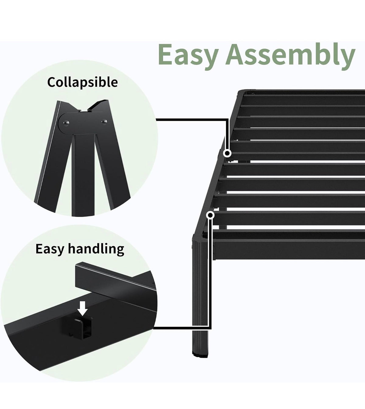 Small Double Bed Frame 30.5 cm High with Rounded Corner Legs, Heavy Duty Metal Bed Frame 4ft with Steel Slats Support, Storage Space Underneath, Noise Free, Easy Assembly, Black