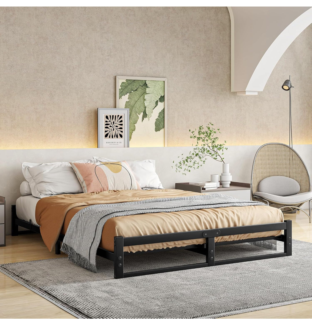 King Size Bed Frame,5ft Floor Bed Frame King Size Bed Base with Steel Slats