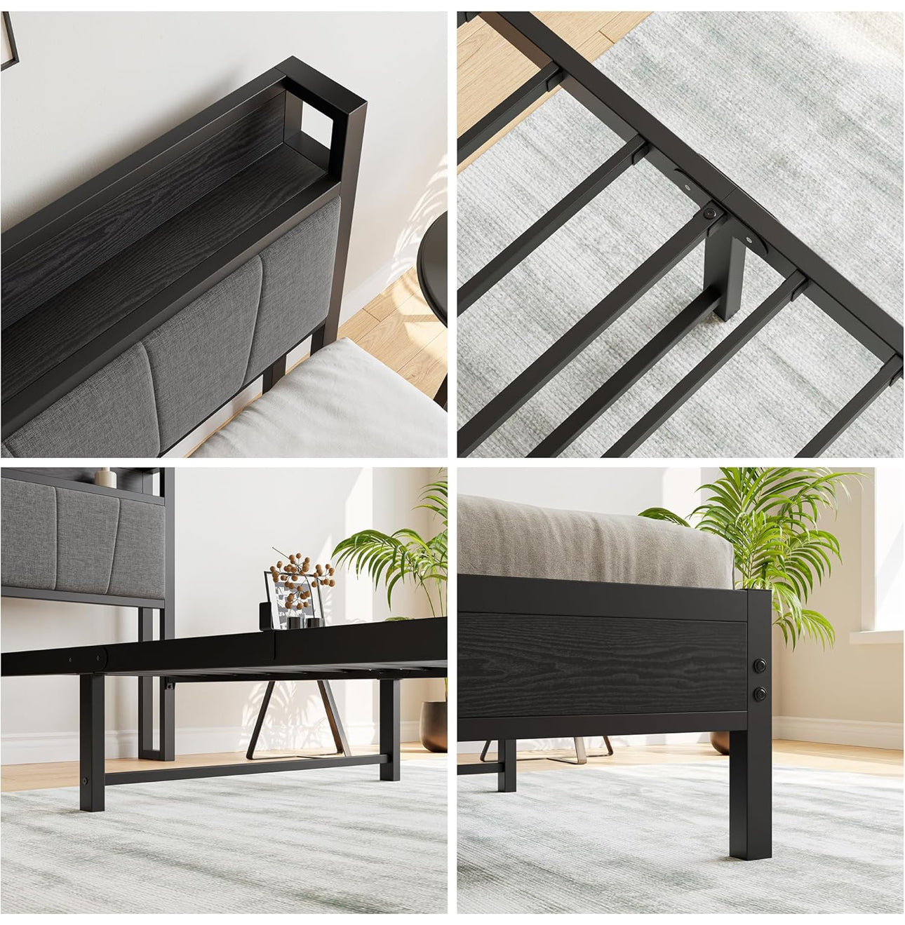 3ft Single Bed Frame with Storage Headboard