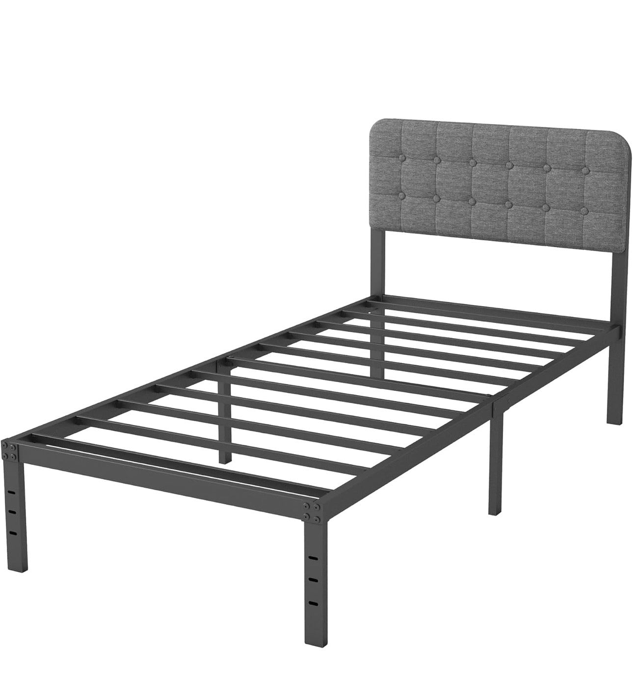 3ft Single Bed Frame with Upholstered Headboard and Footboard, 36cm High Metal Bed Frame Single 90x 190cm