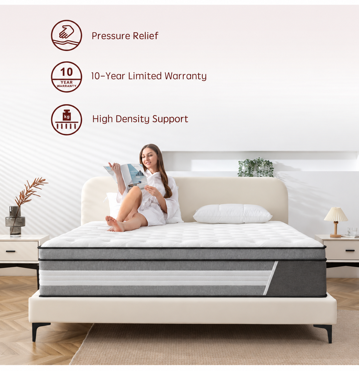 Double Mattress 4FT6 Hybrid Mattress Pocket Springs 135x190x25cm
Memory Foam,Edge Support,Mattress in a Box,Medium Firm,7 Zone Orthopedic,Individually Pocket Sprung,Double Size,Breathable