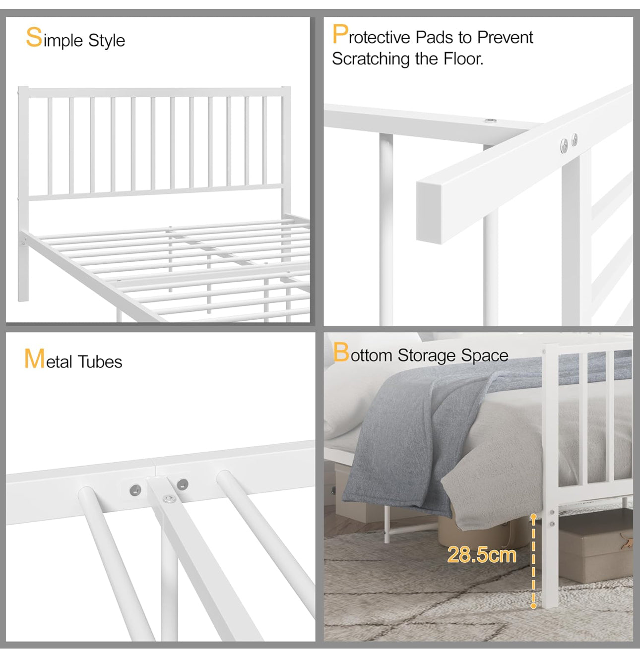 Small Double Metal Bed Frame 4ft6 Modern Style Bed Frame with Headboard and Footboard