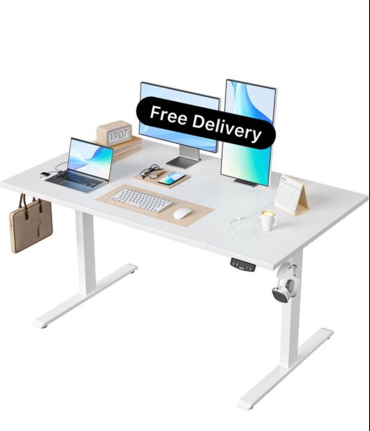 Height-Adjustable Electric Desk, 140x80 cm Sit-Stand Office Desk, Computer Desk with Memory Function, Standing Desk, Gaming Desk, White