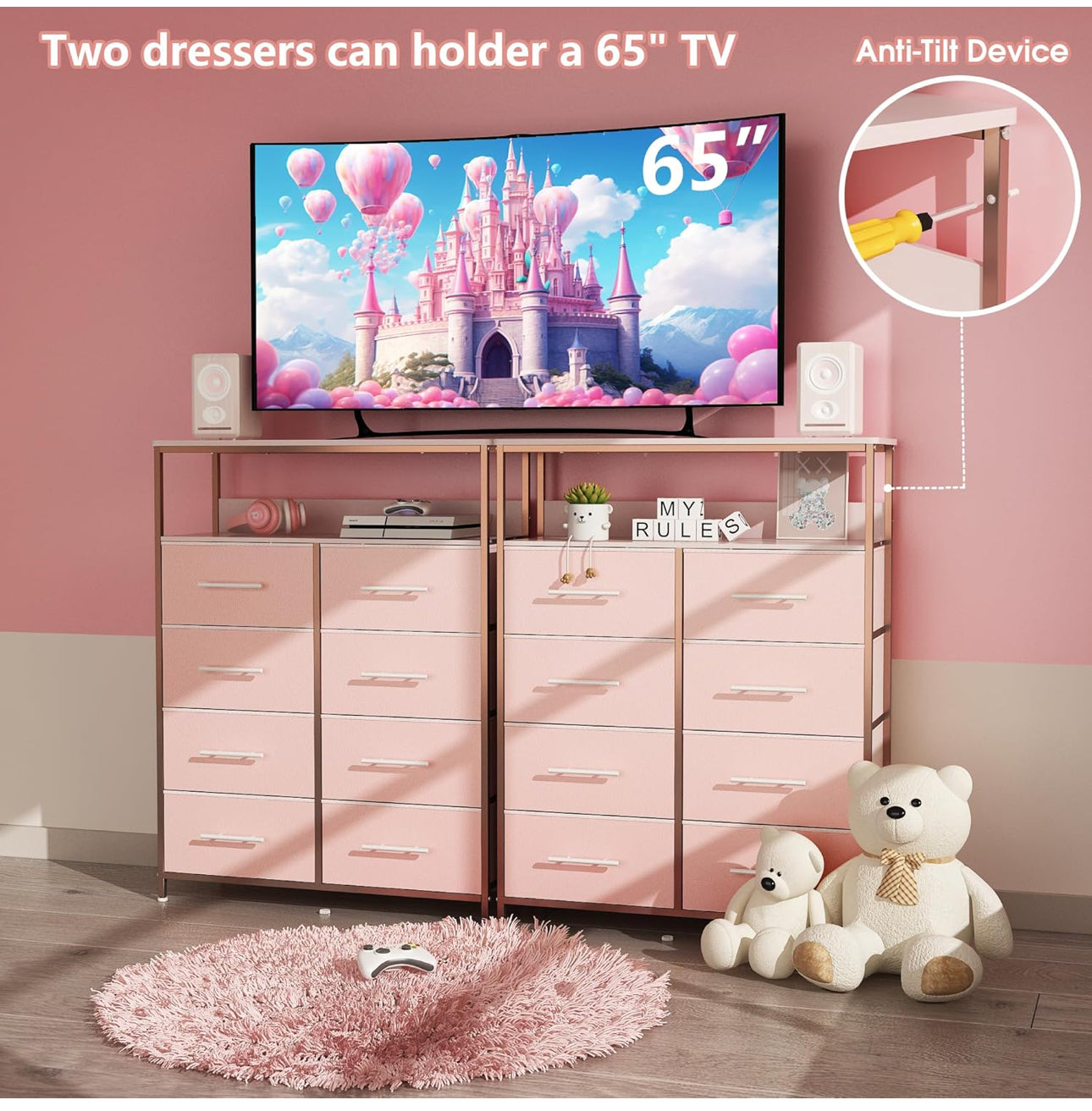 Chest of Drawers, Dresser for Bedroom with 8 Fabric Drawers