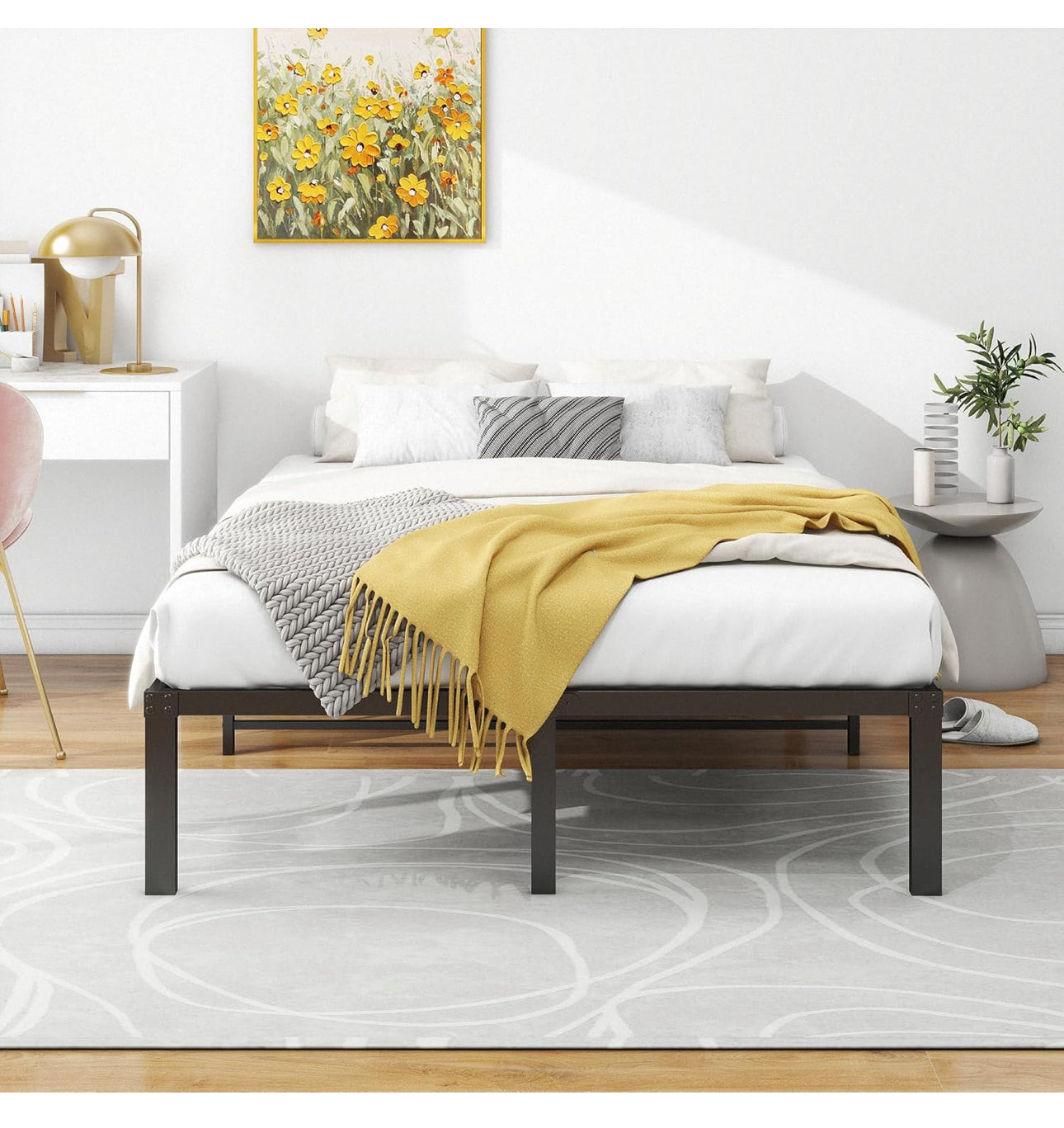 4ft6 Double Bed Frames, 36cm High Metal Platform